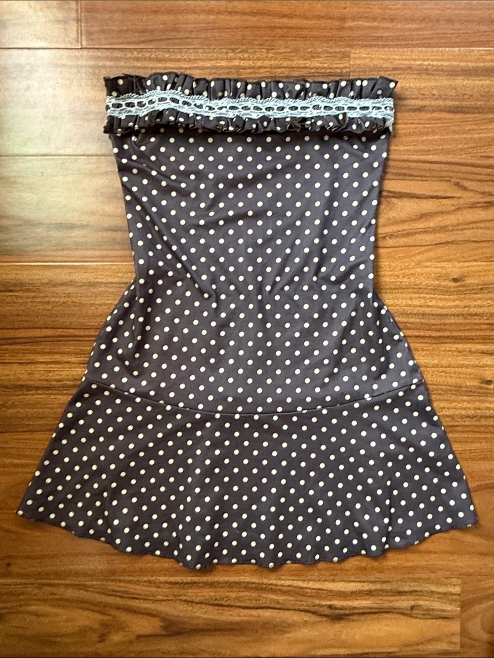 Polka Dot Strapless Dress - Brown with Cream Dots
